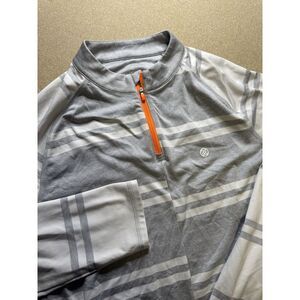 G/FORE Gray and White Striped Sweatshirt with Orange Accent
